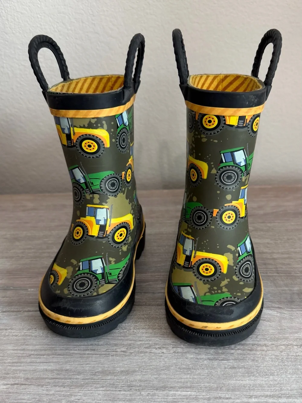 Western Chief Green & Yellow Tractor Farmer Slip-on Waterproof Rain Boots 6
